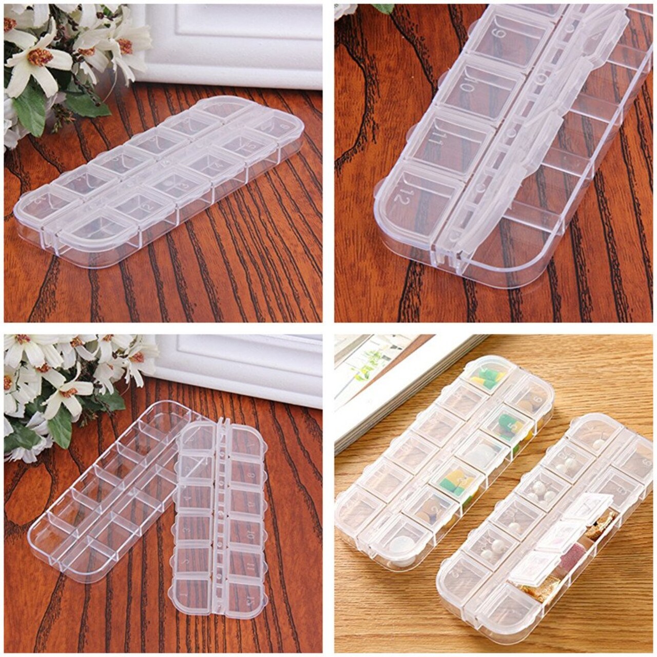 6 Pieces Nail Art Tool Jewelry Storage Box, 12 Compartments Plastic Rhinestone Organizer Container Case, Display Containers